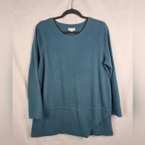 Pure Jill J. Jill Teal Blue Soft Knit Tunic Sweater Top sz L Boxy Lagenlook
